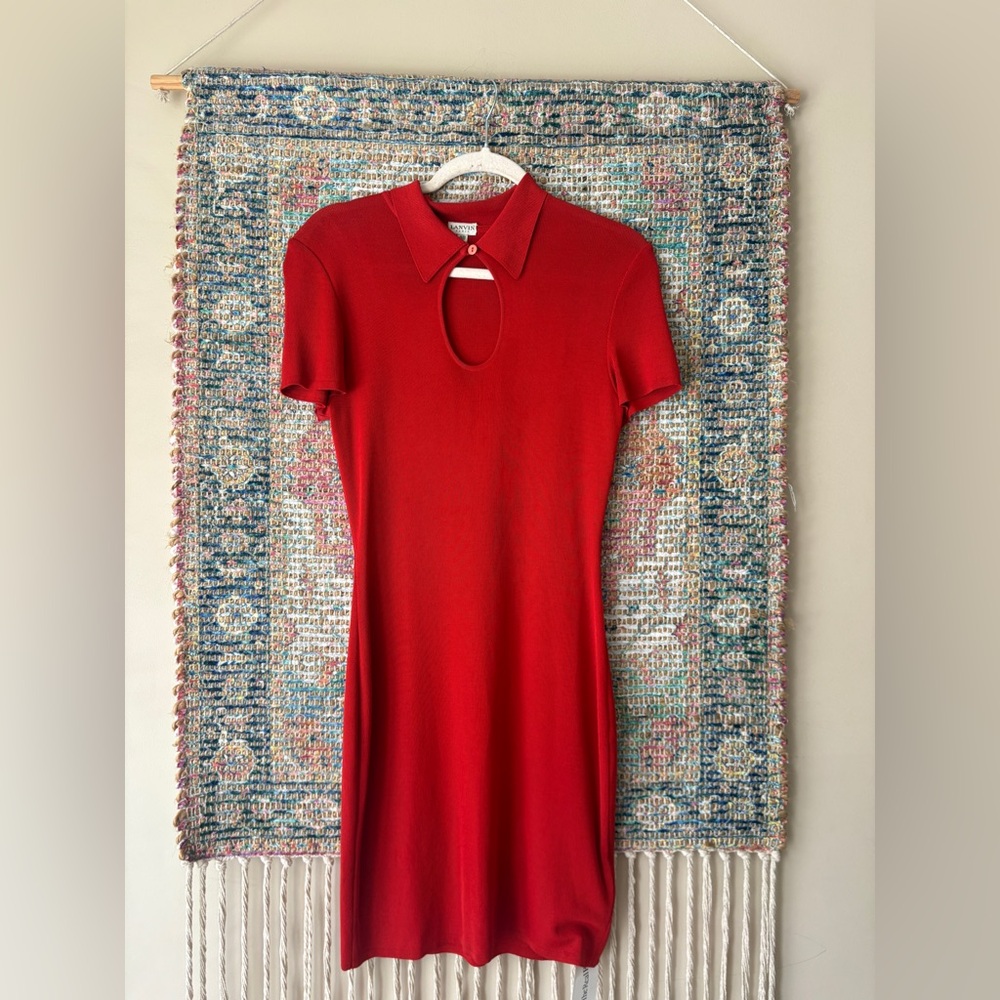 Lanvin Red Midi Dress with Collar